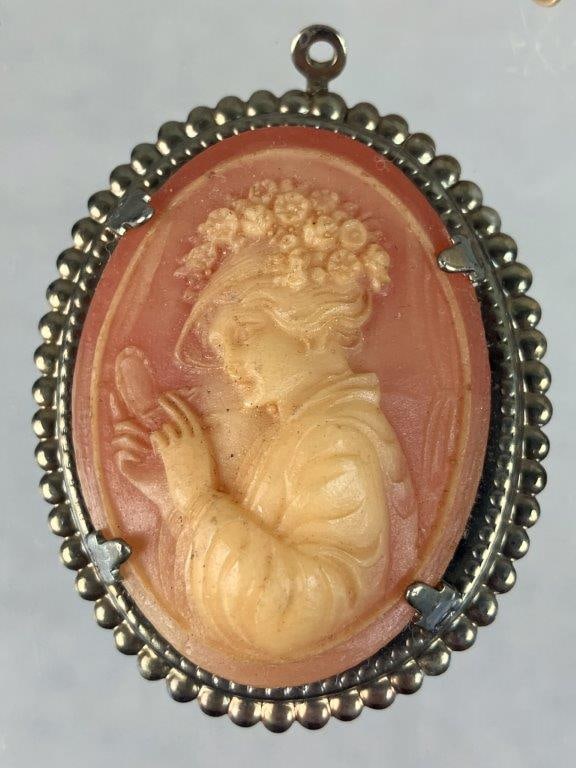 Assortment of Gold Tone Costume Jewelry Including Cameo Pendant - 9