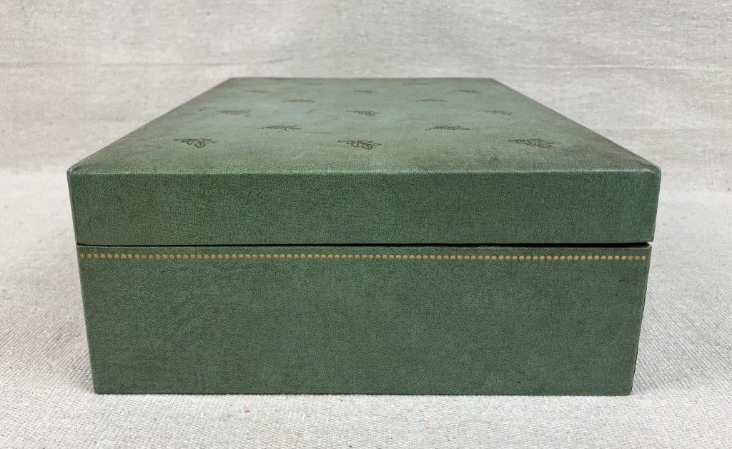 Green Tooled Leather Jewelry Box and Vintage Jewelry Assortment - 14