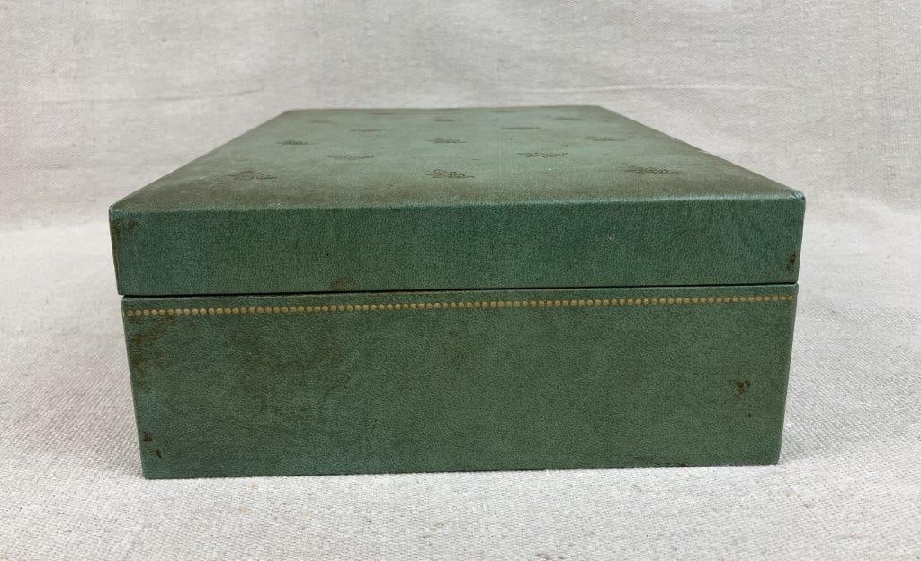 Green Tooled Leather Jewelry Box and Vintage Jewelry Assortment - 16