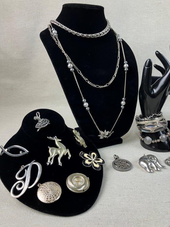 Vintage Silver-Tone Jewelry Including Bradley Watch Pendant - 2