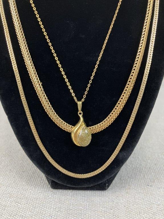 Assortment of Gold-tone Necklaces and Rings Including Avon and Sarah Coventry - 14