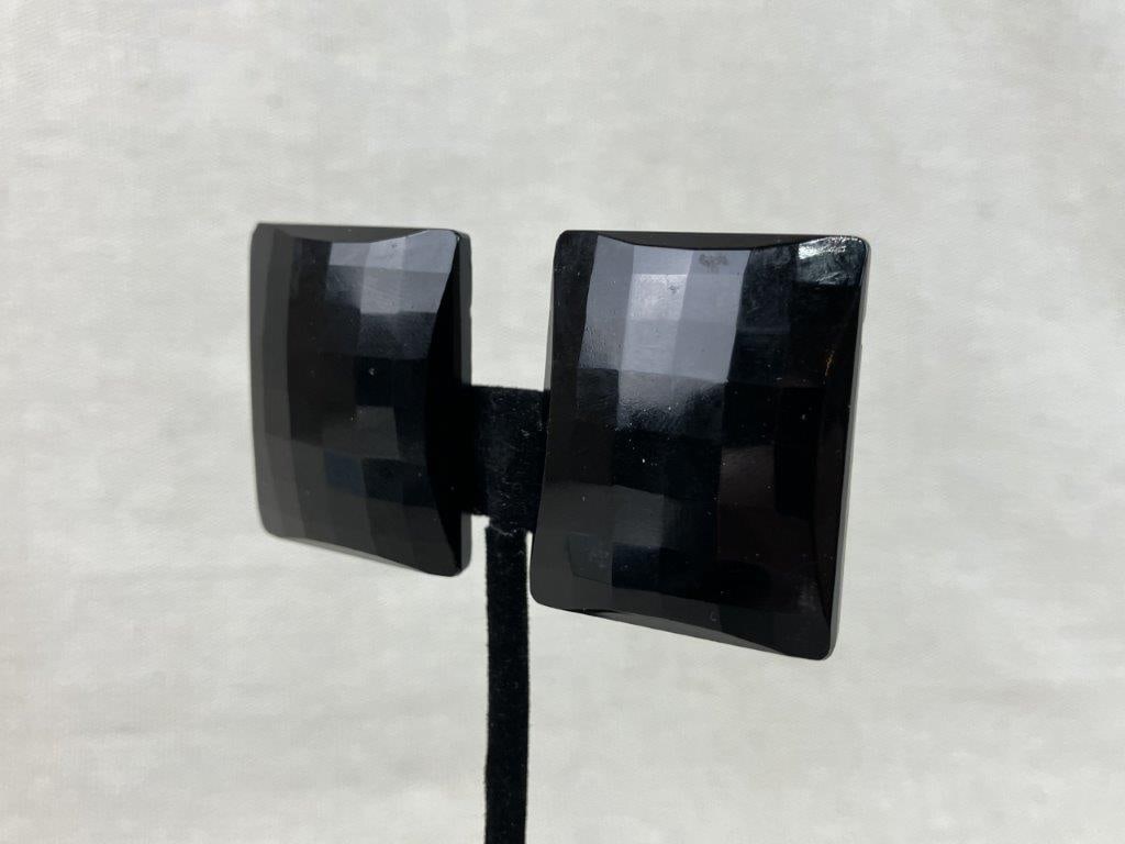 Modernist Mid-Century West German Black Clip-On Earrings - 2