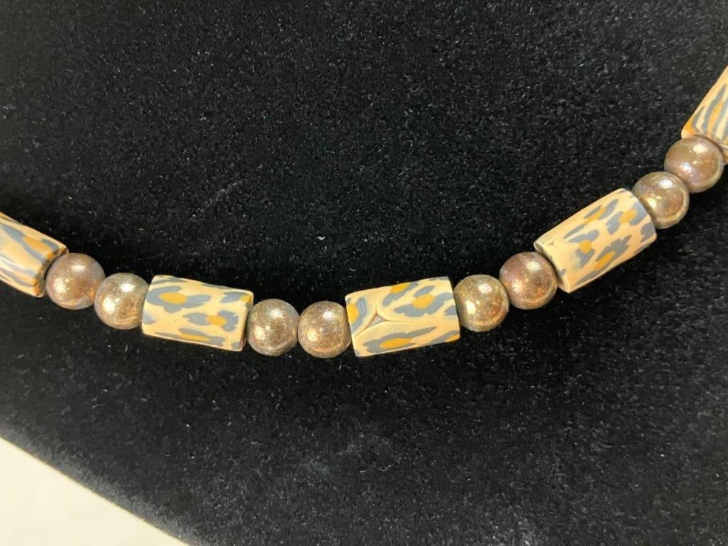 Sterling Silver and Animal Print Bead Necklace - 2
