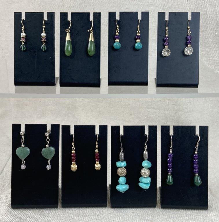 Eight Pairs of Earrings Including Precious Metals and Gemstones (1 of 5)