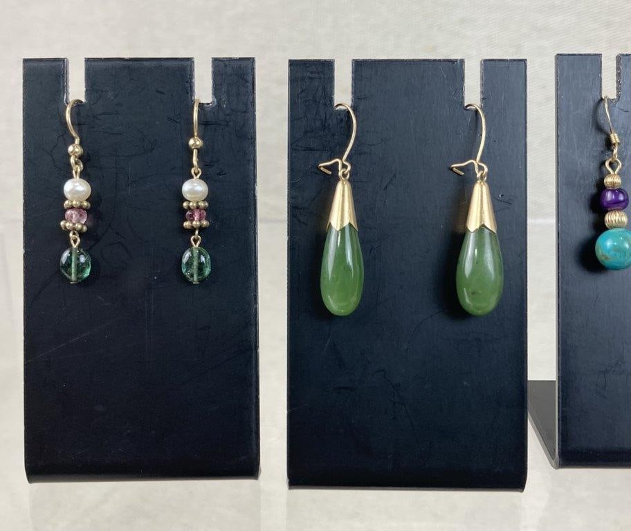 Eight Pairs of Earrings Including Precious Metals and Gemstones - 2