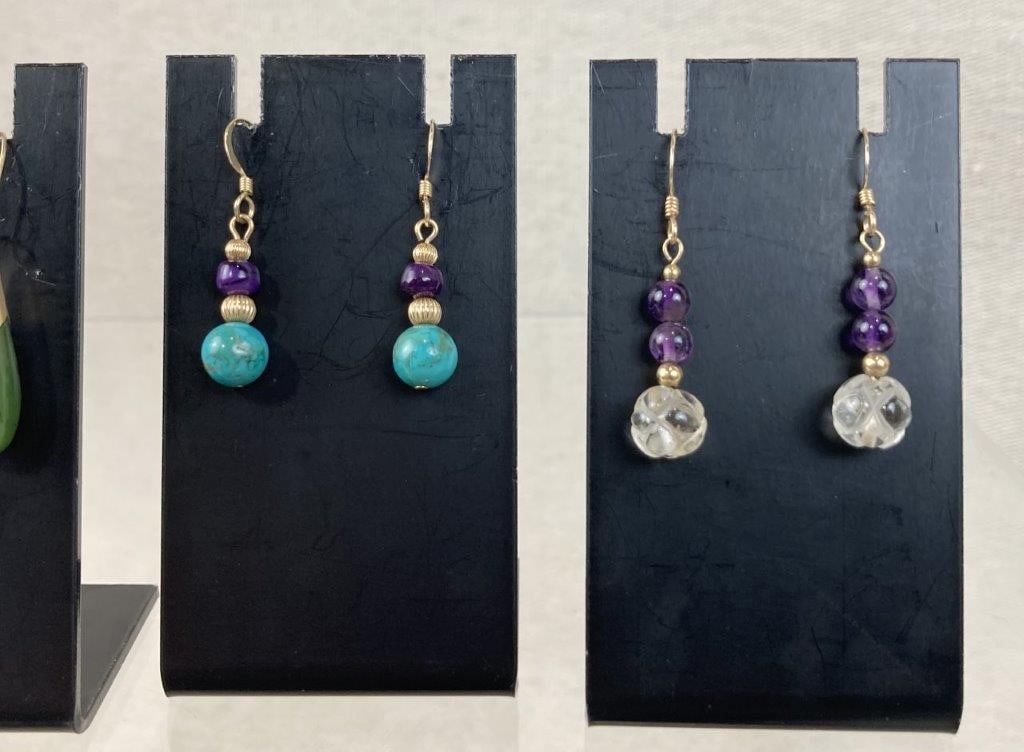 Eight Pairs of Earrings Including Precious Metals and Gemstones - 3