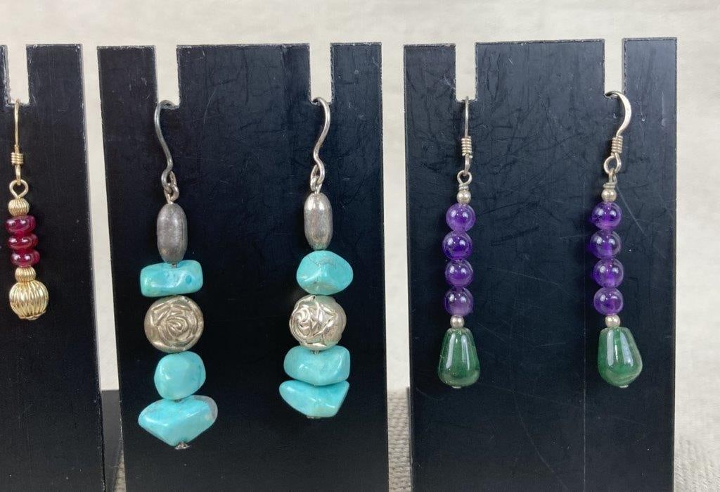 Eight Pairs of Earrings Including Precious Metals and Gemstones - 5