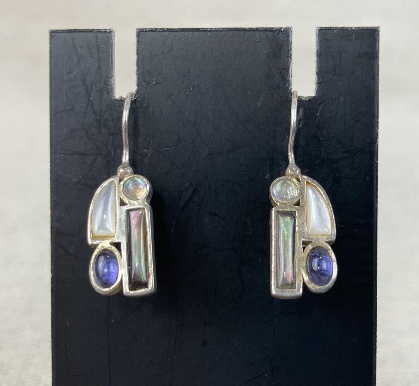 Two Pairs of Vintage Sterling Silver Earrings with Gemstones - 2