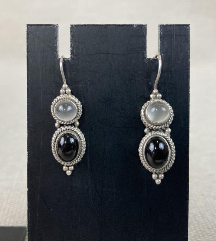 Two Pairs of Vintage Sterling Silver Earrings with Gemstones - 3