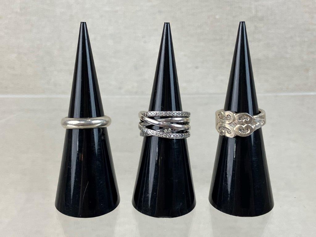 Two Sterling Silver Rings with Silver-tone Ring Including Pandora - 2