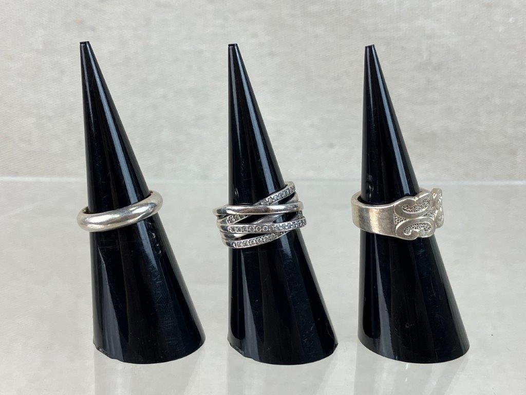 Two Sterling Silver Rings with Silver-tone Ring Including Pandora - 3