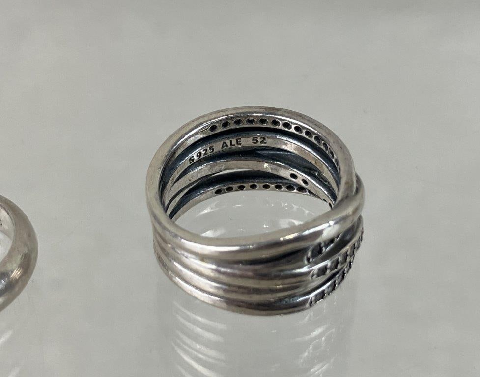 Two Sterling Silver Rings with Silver-tone Ring Including Pandora - 5