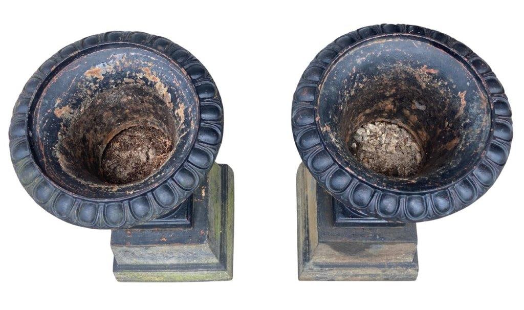 Pair of Ornate Cast Iron Garden Urns - 2