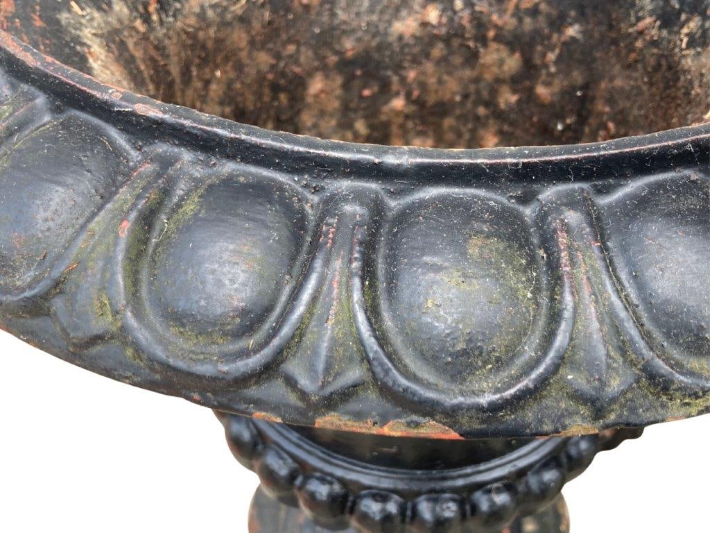 Pair of Ornate Cast Iron Garden Urns - 4
