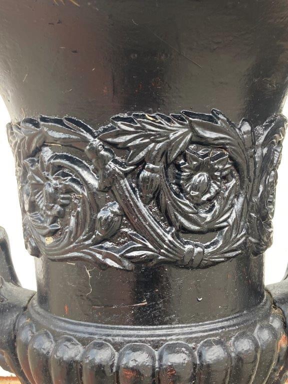 Pair of Ornate Cast Iron Garden Urns - 7