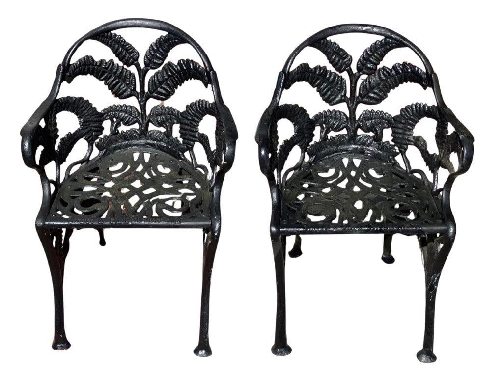 Pair of James W. Carr, Richmond, Virginia Cast-Iron Fern Pattern Arm Chairs - 2