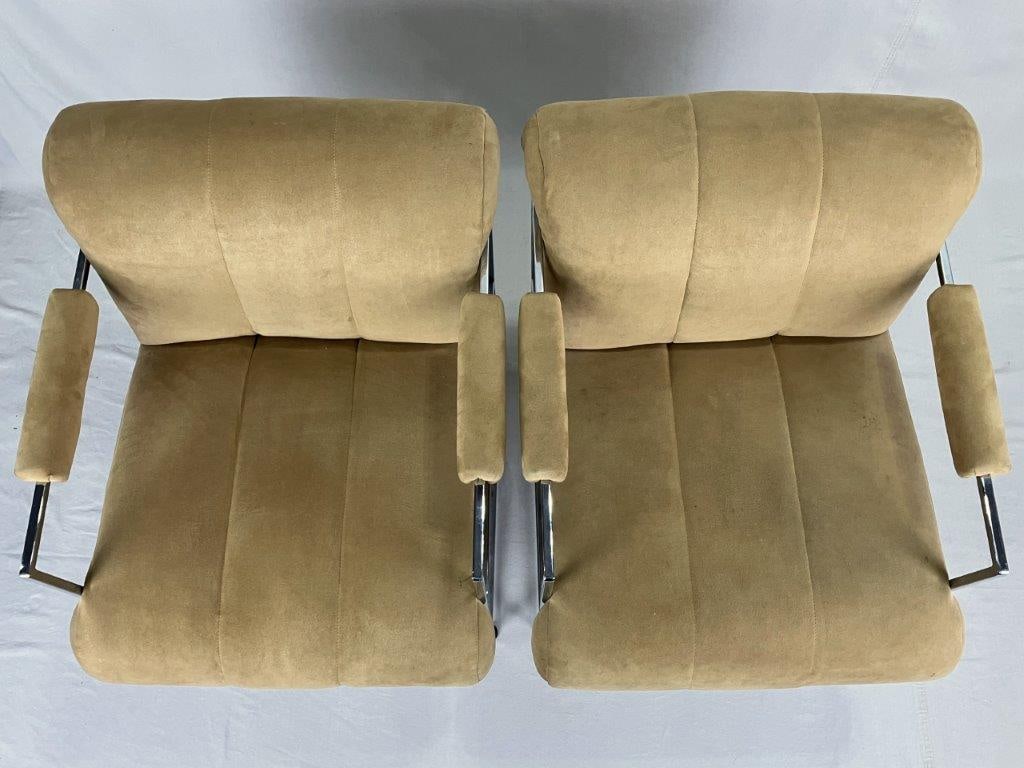 Pair of Milo Baughman for Thayer Coggin Faux Suede and Chrome Chairs - 2