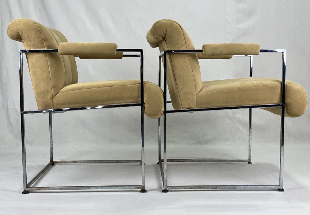 Pair of Milo Baughman for Thayer Coggin Faux Suede and Chrome Chairs - 4