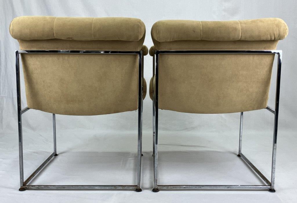 Pair of Milo Baughman for Thayer Coggin Faux Suede and Chrome Chairs - 5