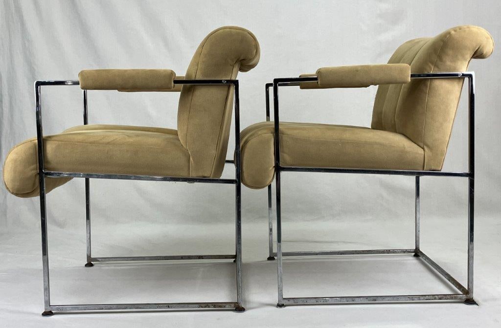 Pair of Milo Baughman for Thayer Coggin Faux Suede and Chrome Chairs - 6