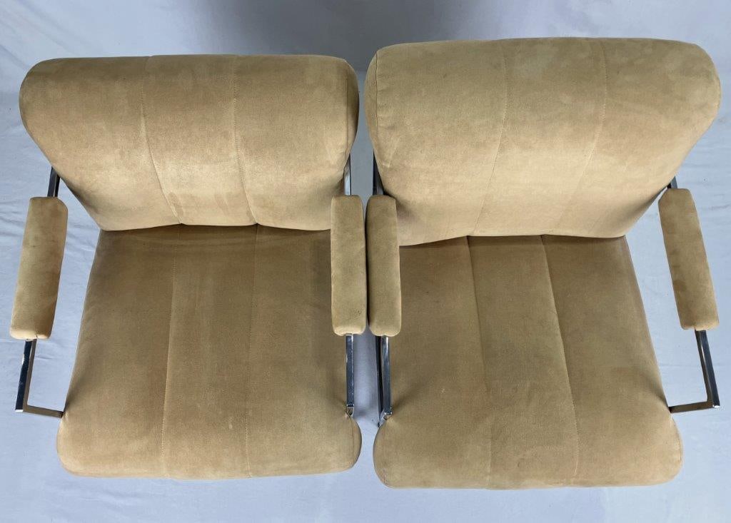 Pair of Milo Baughman for Thayer Coggin Faux Suede and Chrome Chairs - 2