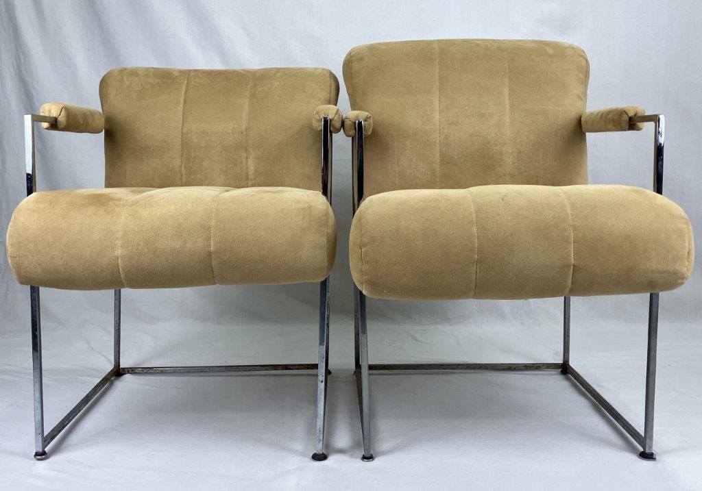 Pair of Milo Baughman for Thayer Coggin Faux Suede and Chrome Chairs - 3