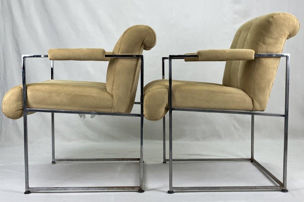 Pair of Milo Baughman for Thayer Coggin Faux Suede and Chrome Chairs - 4