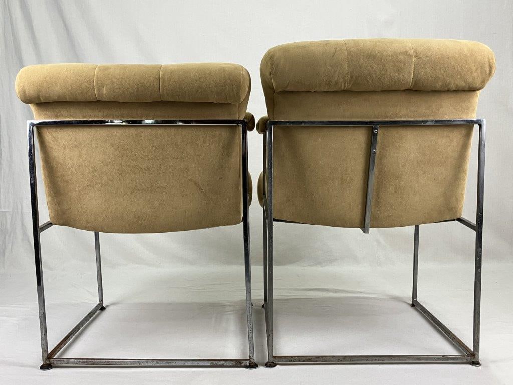 Pair of Milo Baughman for Thayer Coggin Faux Suede and Chrome Chairs - 5