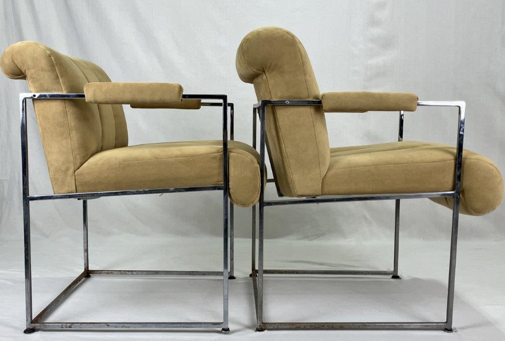 Pair of Milo Baughman for Thayer Coggin Faux Suede and Chrome Chairs - 6