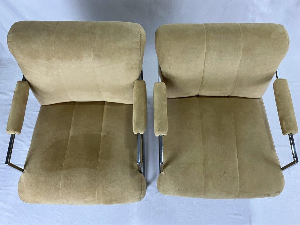 Pair of Milo Baughman for Thayer Coggin Faux Suede and Chrome Chairs - 2