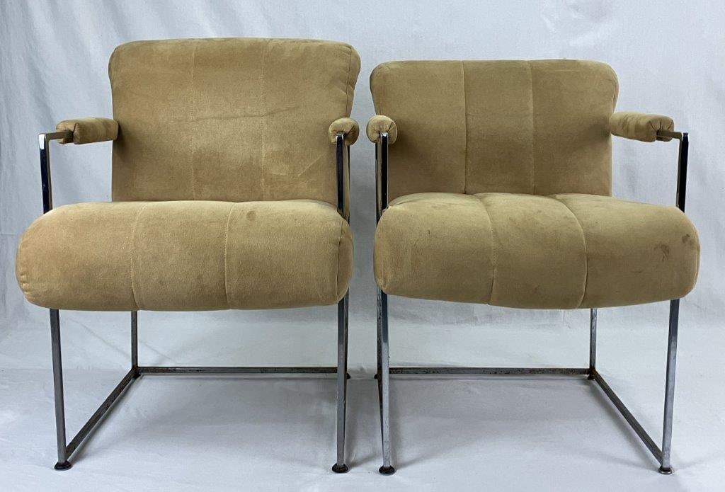 Pair of Milo Baughman for Thayer Coggin Faux Suede and Chrome Chairs - 3