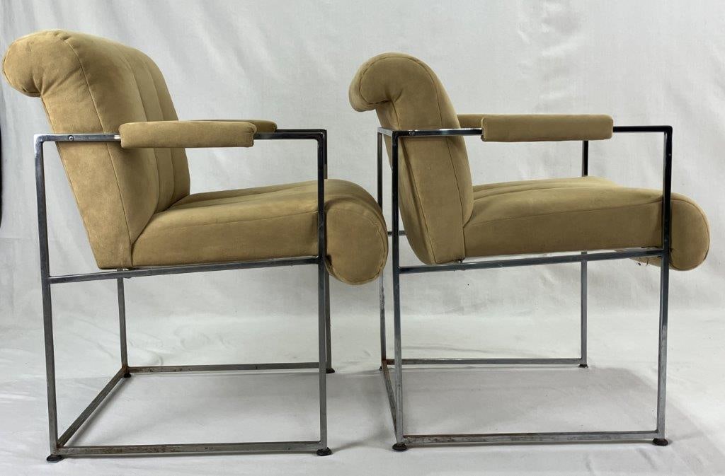 Pair of Milo Baughman for Thayer Coggin Faux Suede and Chrome Chairs - 4