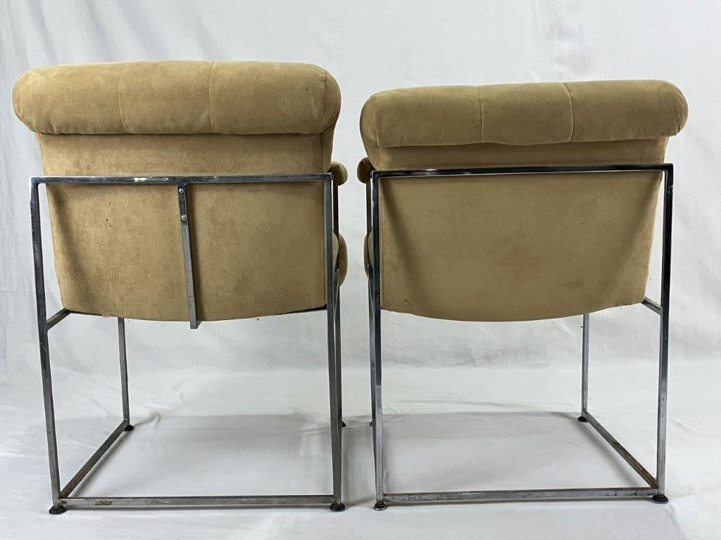 Pair of Milo Baughman for Thayer Coggin Faux Suede and Chrome Chairs - 5