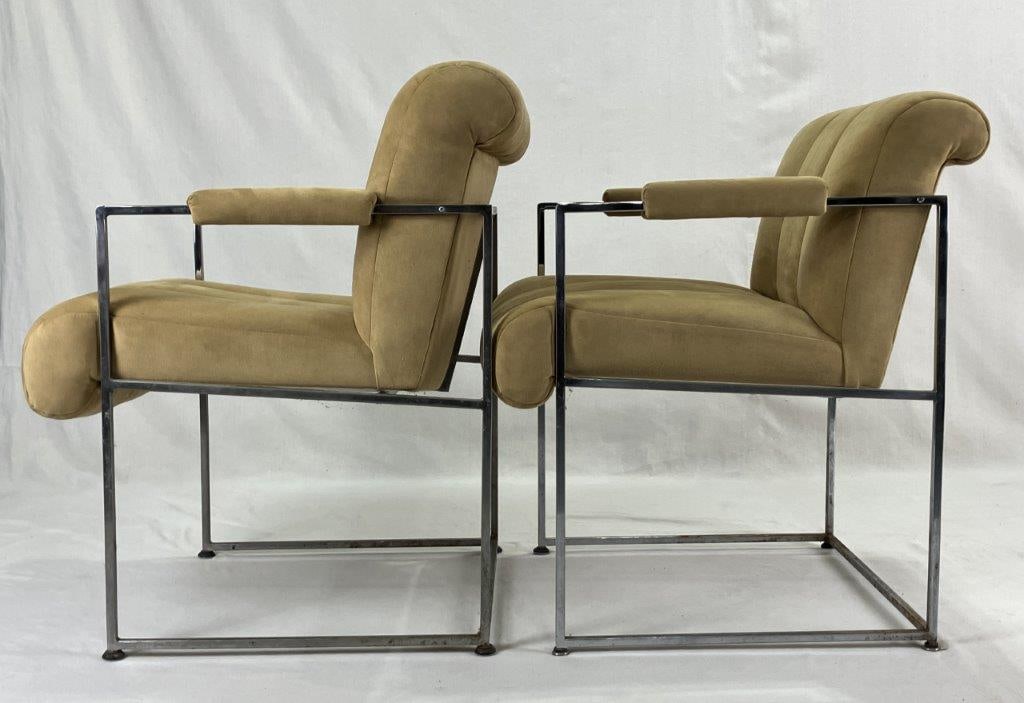 Pair of Milo Baughman for Thayer Coggin Faux Suede and Chrome Chairs - 6