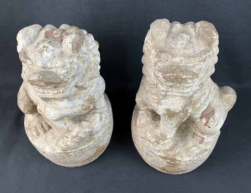 Pair of Ming Dynasty Carved Guardian Lions - 2