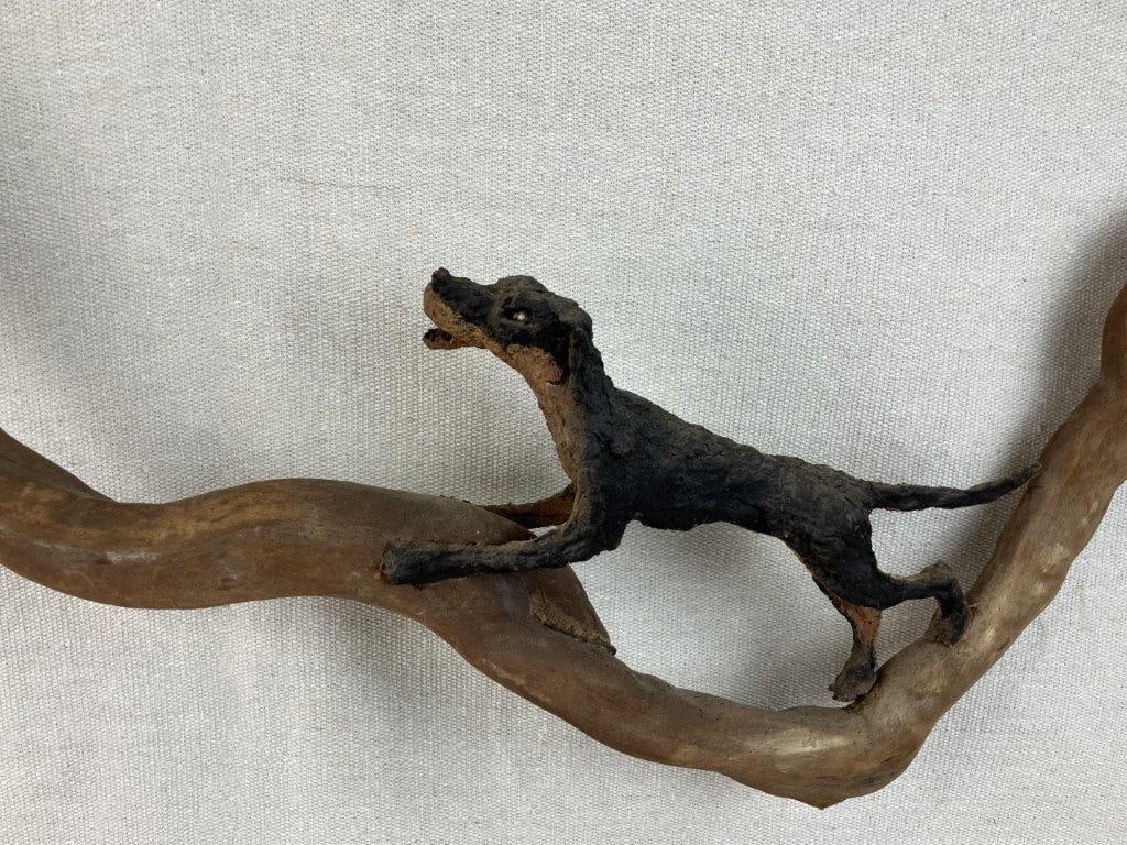 Folk Art Dog and Raccoon Hunting Sculpture - 3