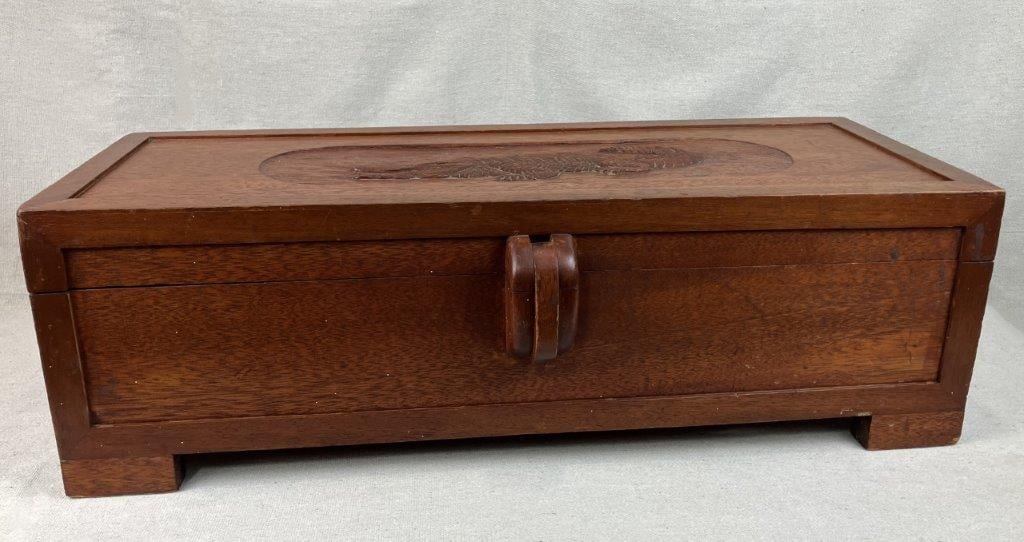 Folk Art Carved Cedar Alligator Chest - 2