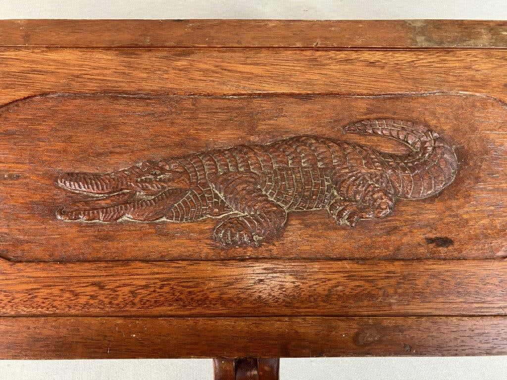 Folk Art Carved Cedar Alligator Chest - 3
