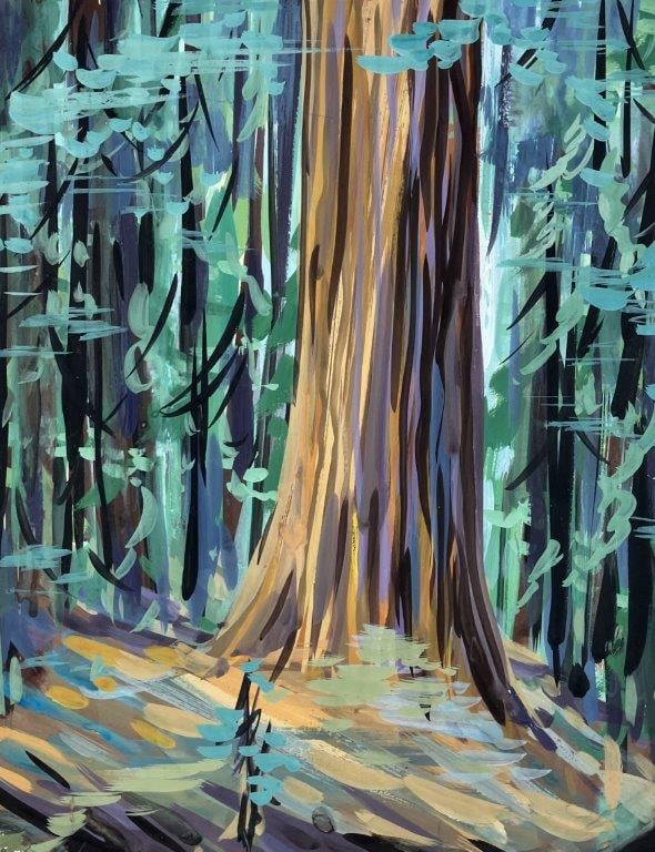 Mid-Century Modern, Forest Landscape, Gouache Painting - 2