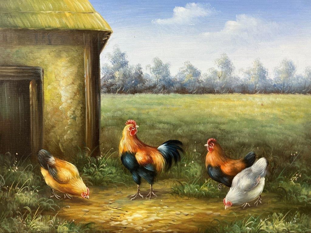 Country Chicken Farm Landscape, Oil Painting - 2