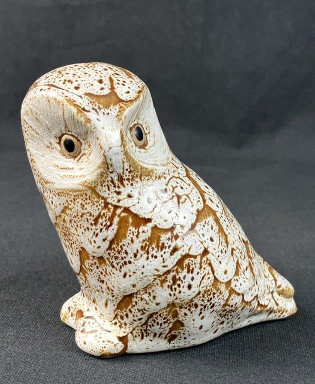 Pigeon Forge Pottery Owl Figurine by Douglas Ferguson: Figurine beautifully captures the organic, nature-inspired aesthetic of the historic Pigeon Forge Pottery workshop in Tennessee. Executed by the renowned Tennessee ceramicist and pottery co-founder