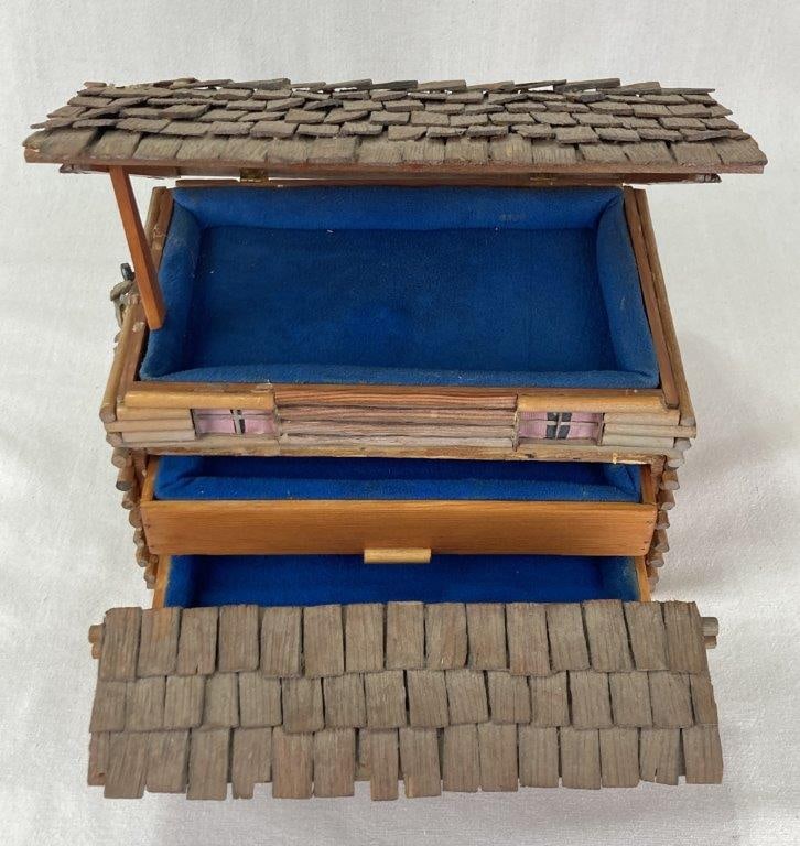 Folk Art Log Cabin Jewelry Box - 2