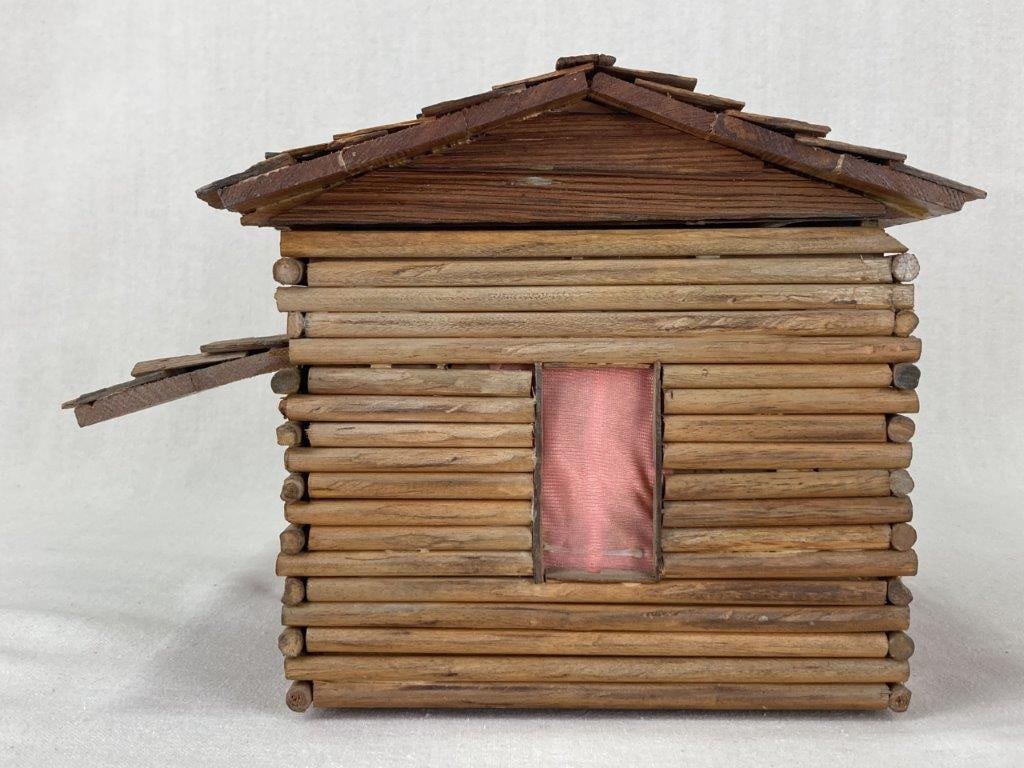 Folk Art Log Cabin Jewelry Box - 8