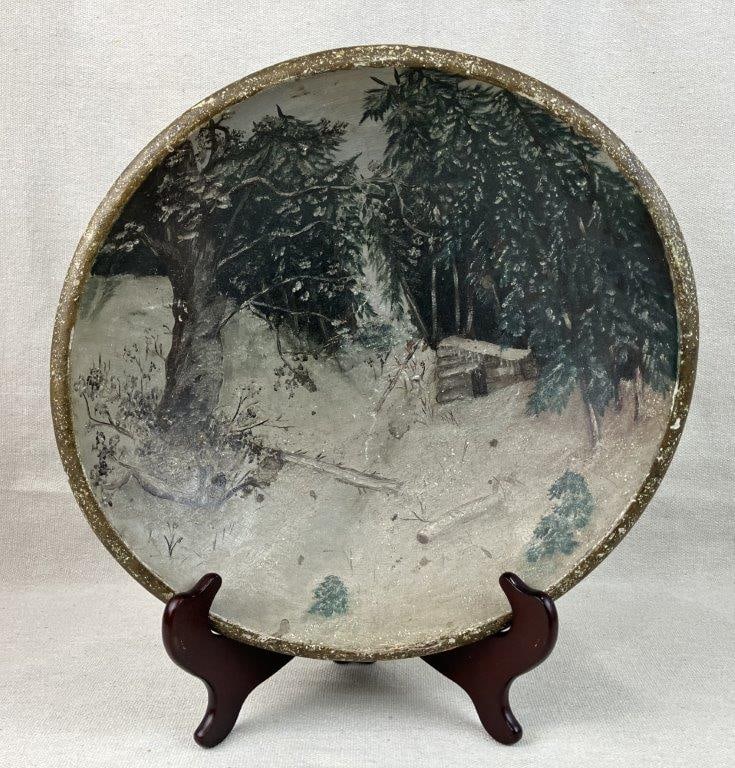 Folk Art Painted Winter Landscape Dough Bowl (1 of 9)