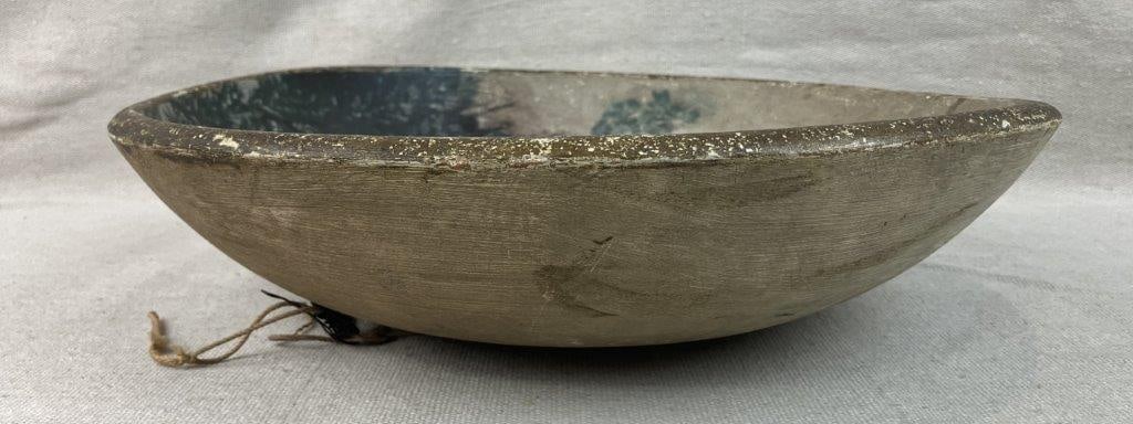 Folk Art Painted Winter Landscape Dough Bowl - 6