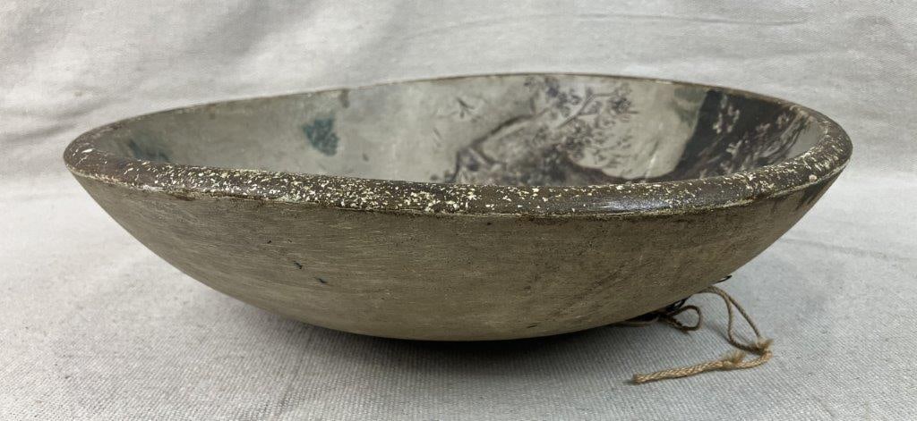 Folk Art Painted Winter Landscape Dough Bowl - 7