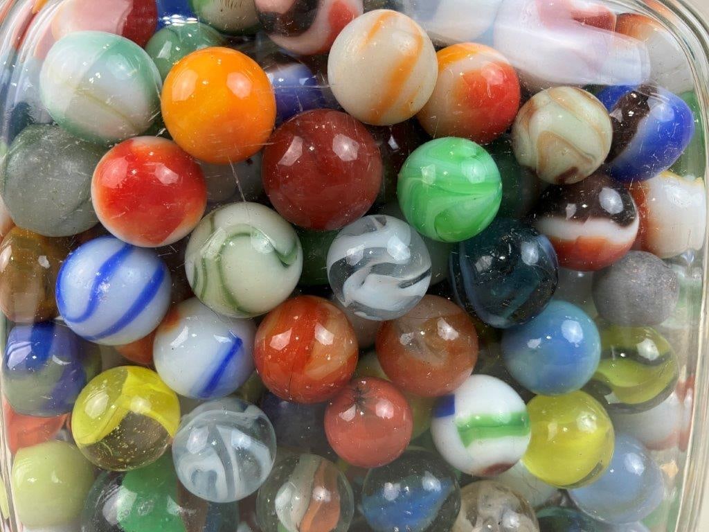 Large Duraglas Ribbed Glass Jar of Marbles - 3