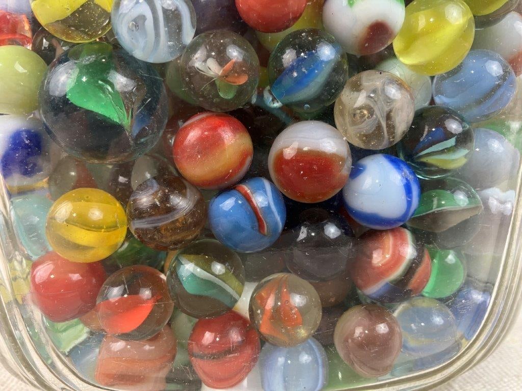 Large Duraglas Ribbed Glass Jar of Marbles - 4