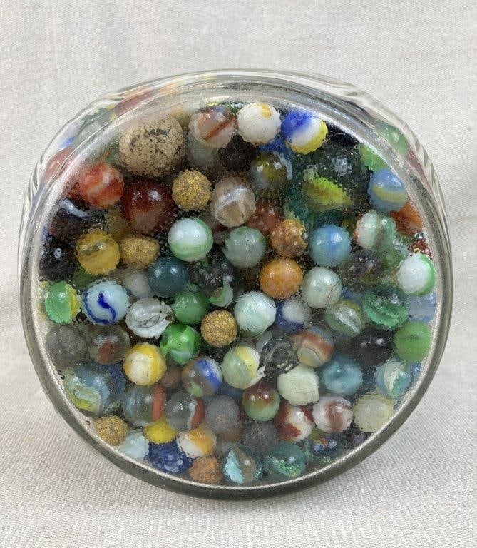 Large Duraglas Ribbed Glass Jar of Marbles - 5