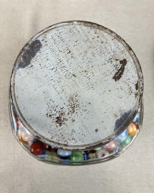Large Duraglas Ribbed Glass Jar of Marbles - 6
